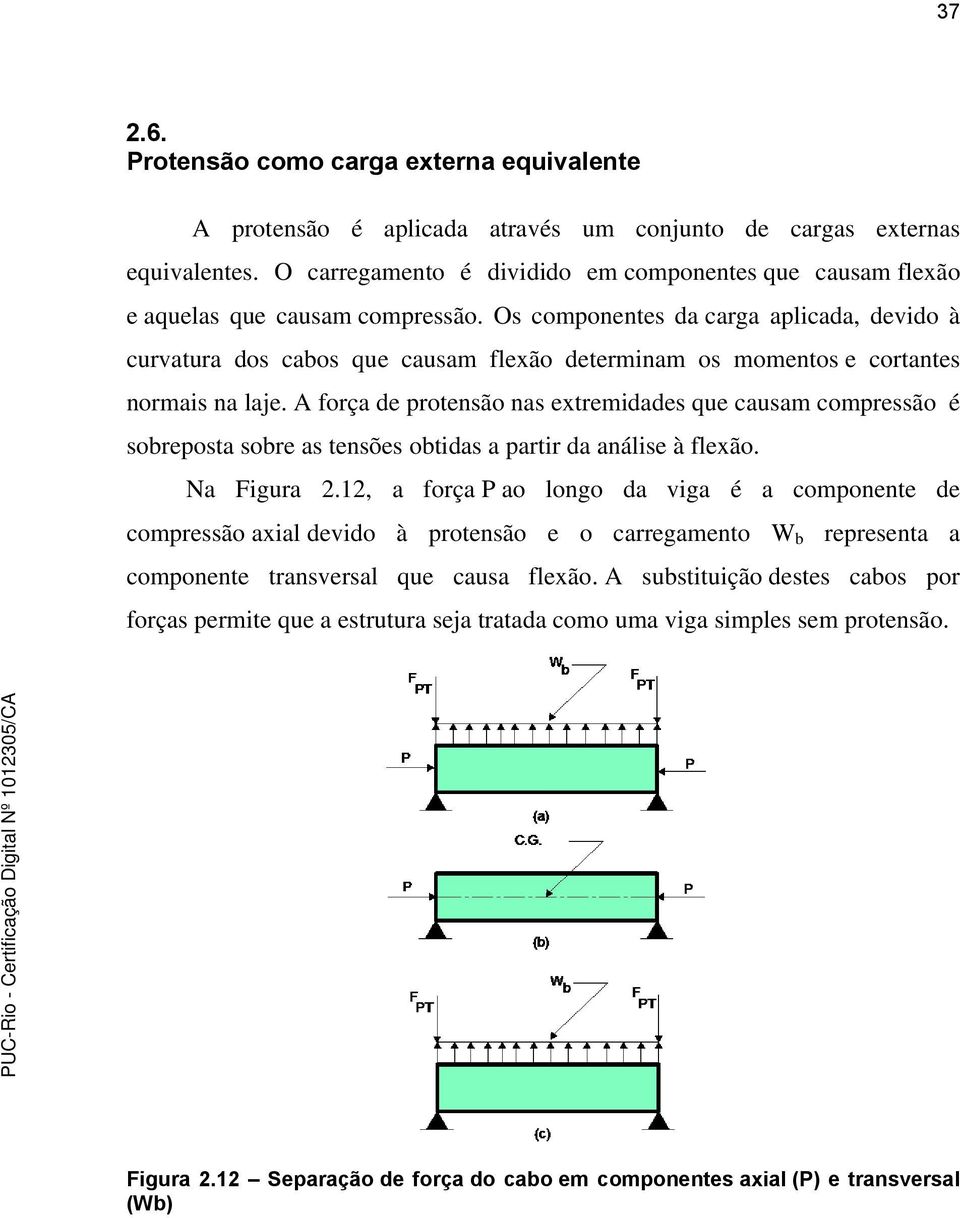 Os componentes da carga aplicada, devido à curvatura dos cabos que causam flexão determinam os momentos e cortantes normais na laje.