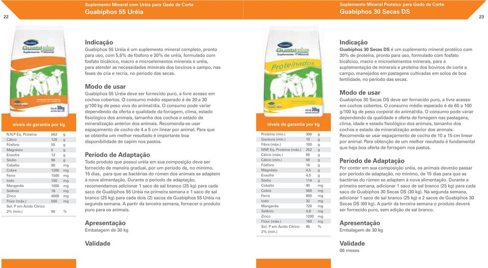 bicálcico, macro e microelementos minerais e uréia, para atender as necessidades minerais dos bovinos a campo, nas fases de cria e recria, no período das secas.