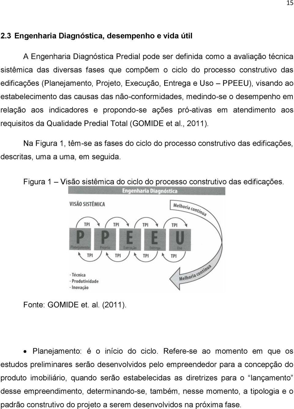 propondo-se ações pró-ativas em atendimento aos requisitos da Qualidade Predial Total (GOMIDE et al., 2011).