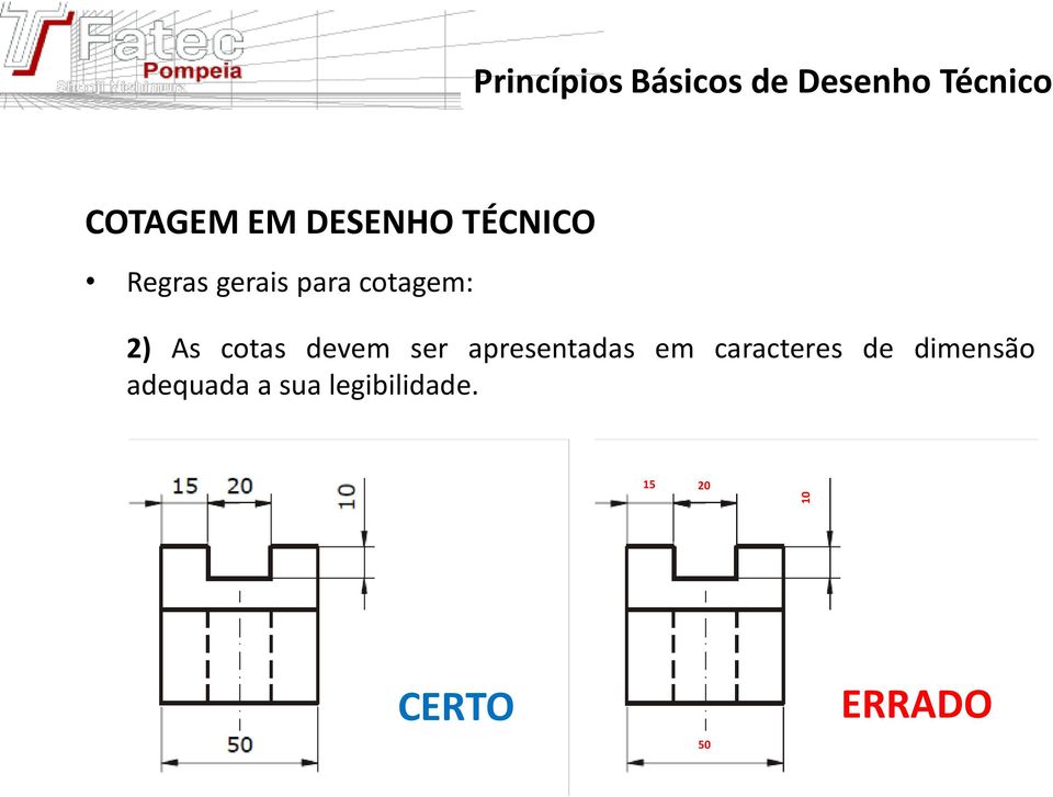 cotas devem ser apresentadas em caracteres de