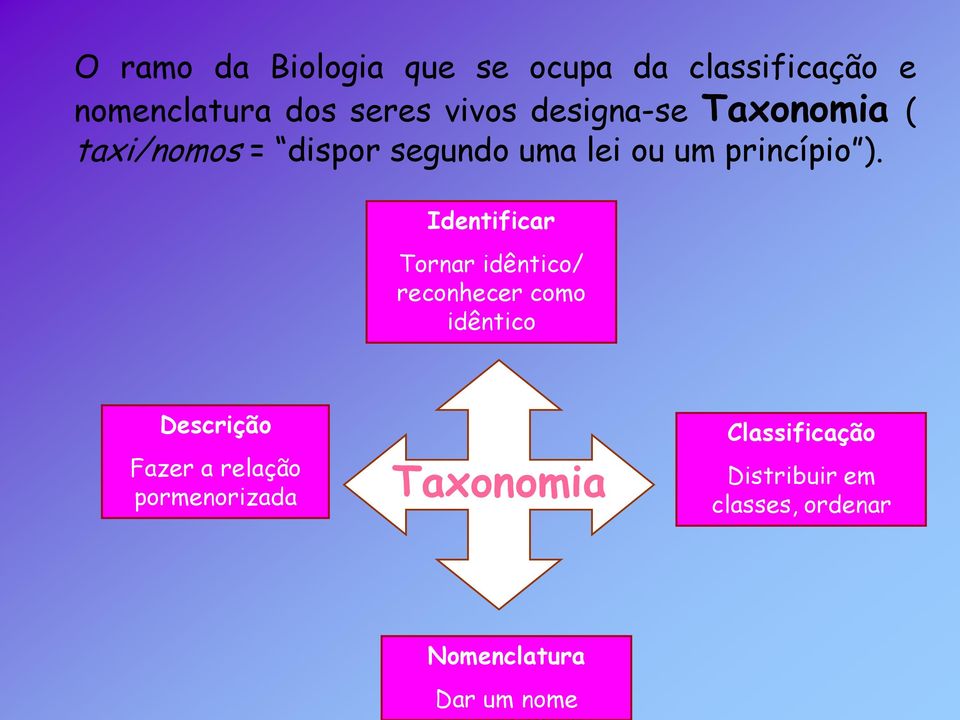 Identificar Tornar idêntico/ reconhecer como idêntico Descrição Fazer a relação