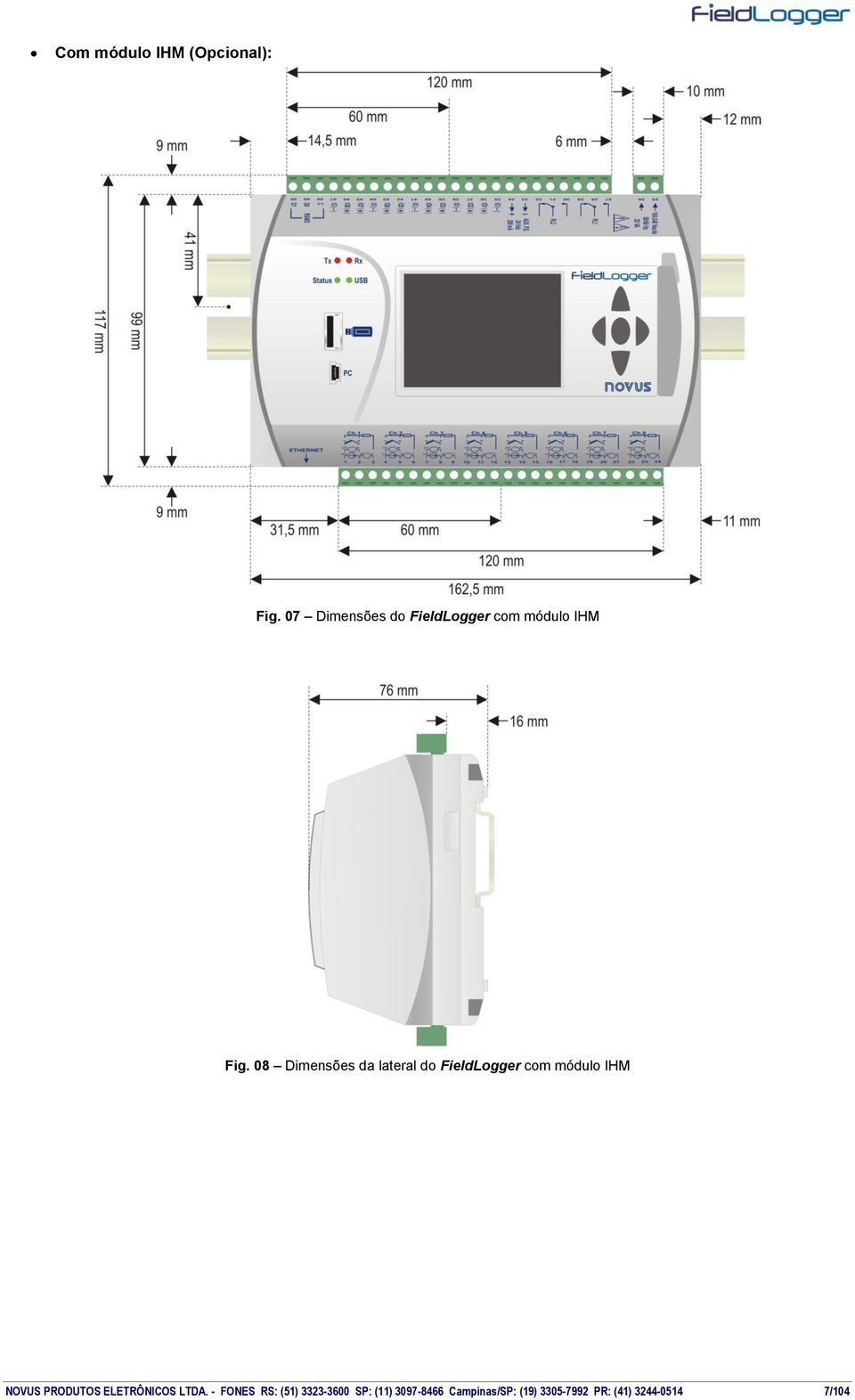 08 Dimensões da lateral do FieldLogger com módulo IHM NOVUS