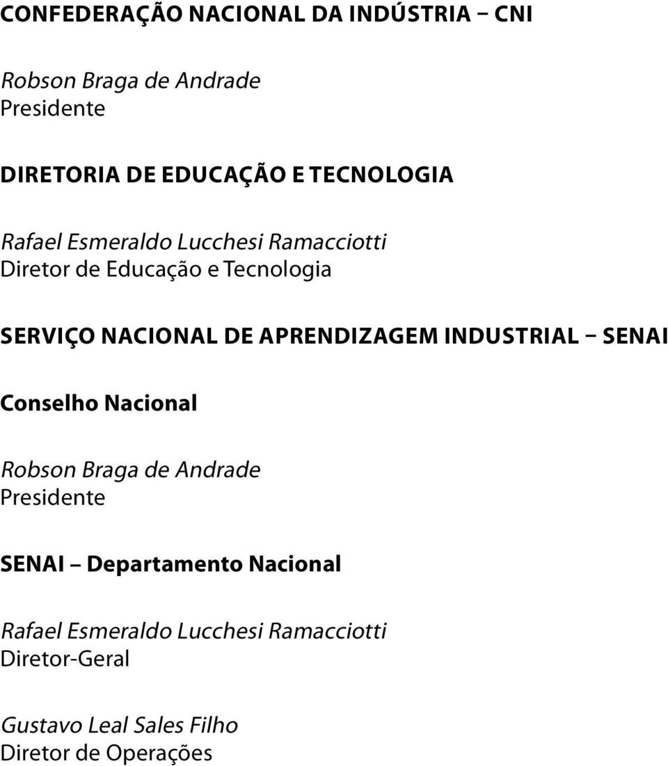 APRENDIZAGEM INDUSTRIAL SENAI Conselho Nacional Robson Braga de Andrade Presidente SENAI Departamento