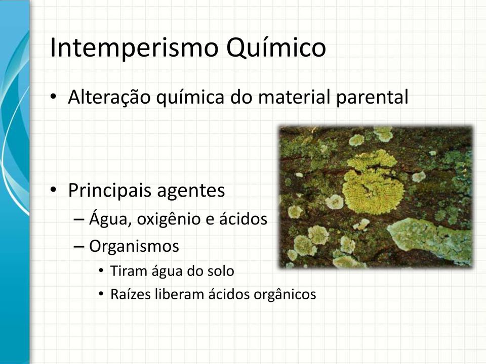 Água, oxigênio e ácidos Organismos Tiram