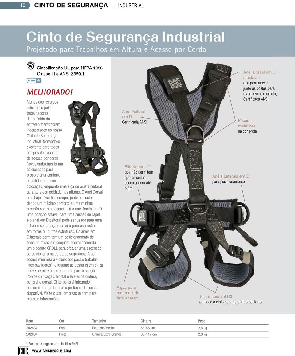 acesso por corda. Novas ombreiras foram adicionadas para proporcionar conforto e facilidade na sua colocação, enquanto uma alça de ajuste peitoral garante a comodidade nas alturas.