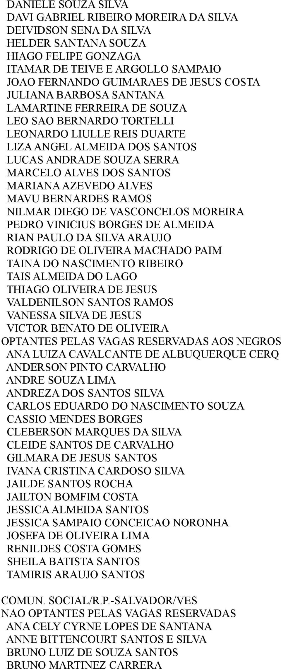 AZEVEDO ALVES MAVU BERNARDES RAMOS NILMAR DIEGO DE VASCONCELOS MOREIRA PEDRO VINICIUS BORGES DE ALMEIDA RIAN PAULO DA SILVA ARAUJO RODRIGO DE OLIVEIRA MACHADO PAIM TAINA DO NASCIMENTO RIBEIRO TAIS