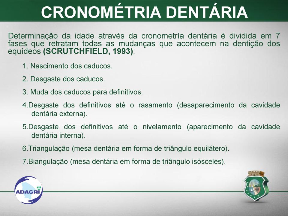 Desgaste dos definitivos até o rasamento (desaparecimento da cavidade dentária externa). 5.