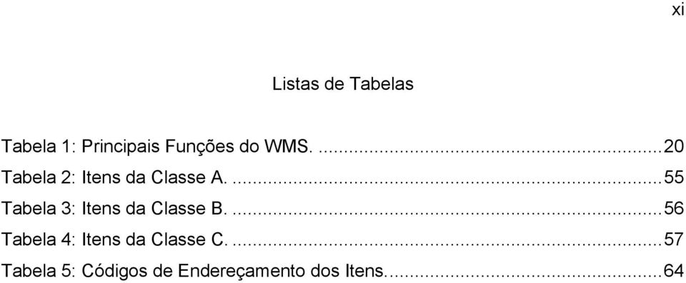 ... 55 Tabela 3: Itens da Classe B.