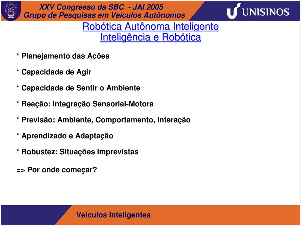 Sensorial-Motora * Previsão: Ambiente, Comportamento, Interação *