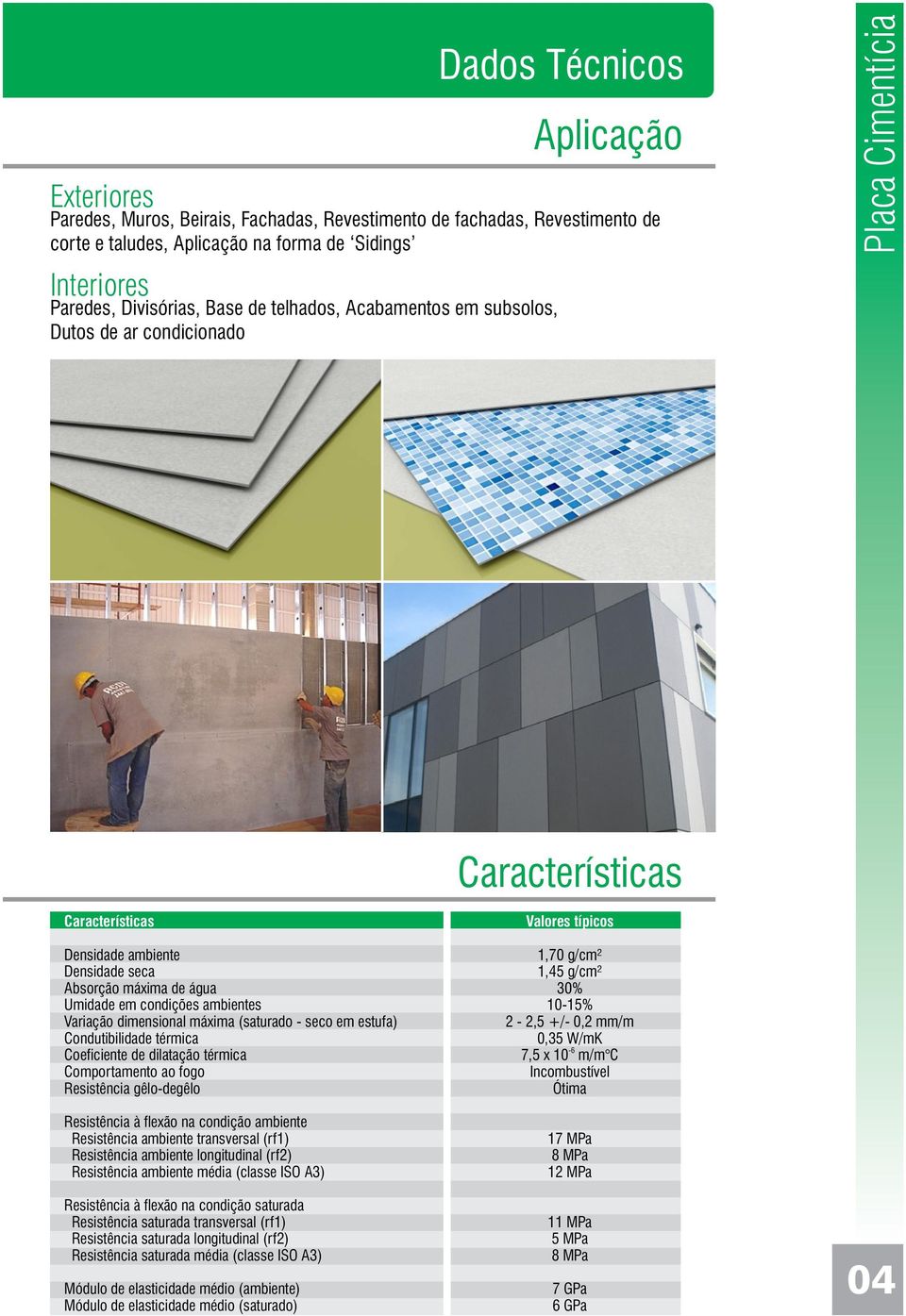 Variação dimensional máxima (saturado - seco em estufa) Condutibilidade térmica Coeficiente de dilatação térmica Comportamento ao fogo Resistência gêlo-degêlo Resistência à flexão na condição