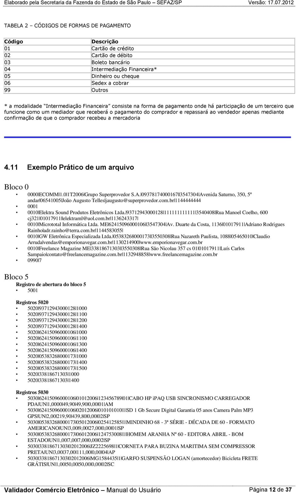 apenas mediante confirmação de que o comprador recebeu a mercadoria 4.11 Exemplo Prático de um arquivo Bloco 0 0000 ECOMM 1.0 1T2006 Grupo Superprovedor S.A.