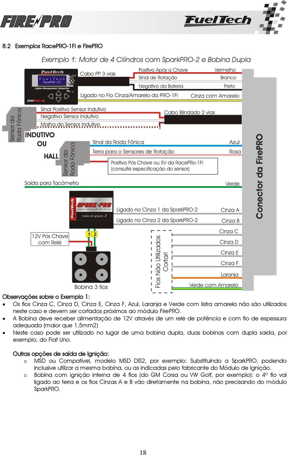 A Bobina deve receber alimentação de 12V através de um relé de potência e com fio de espessura adequada (maior que 1,5mm2) Neste caso pode ser utilizado no lugar de uma bobina dupla, duas bobinas com