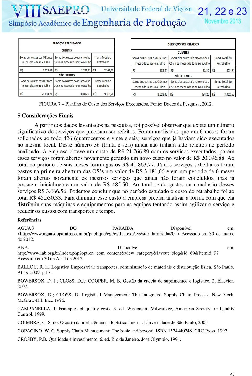 Foram analisados que em 6 meses foram solicitados ao todo 426 (quatrocentos e vinte e seis) serviços que já haviam sido executados no mesmo local.