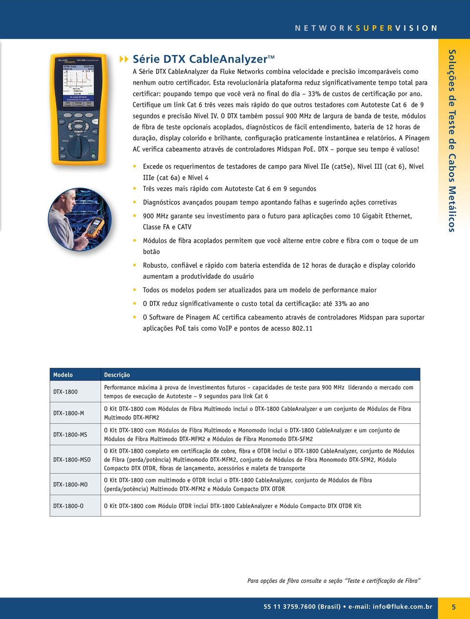 Certifique um link Cat 6 três vezes mais rápido do que outros testadores com Autoteste Cat 6 de 9 segundos e precisão Nível IV.