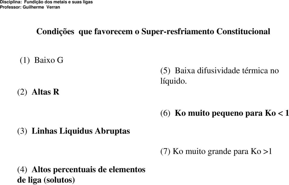 (6) Ko muito pequeno para Ko < 1 (3) Linhas Liquidus Abruptas (7)