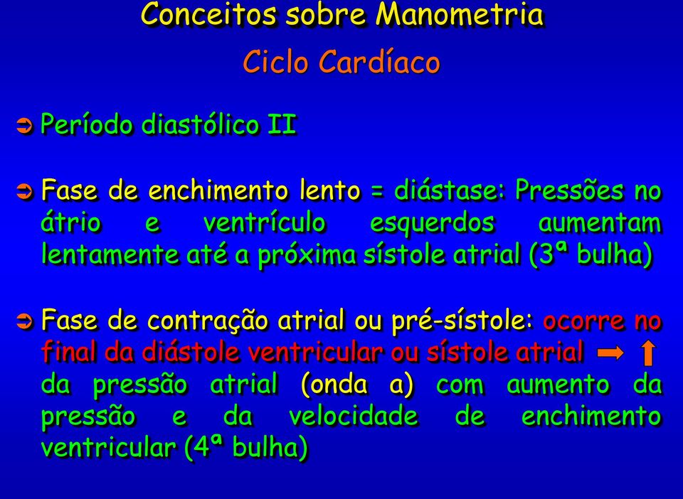 contração atrial ou pré-sístole: ocorre no final da diástole ventricular ou sístole atrial da