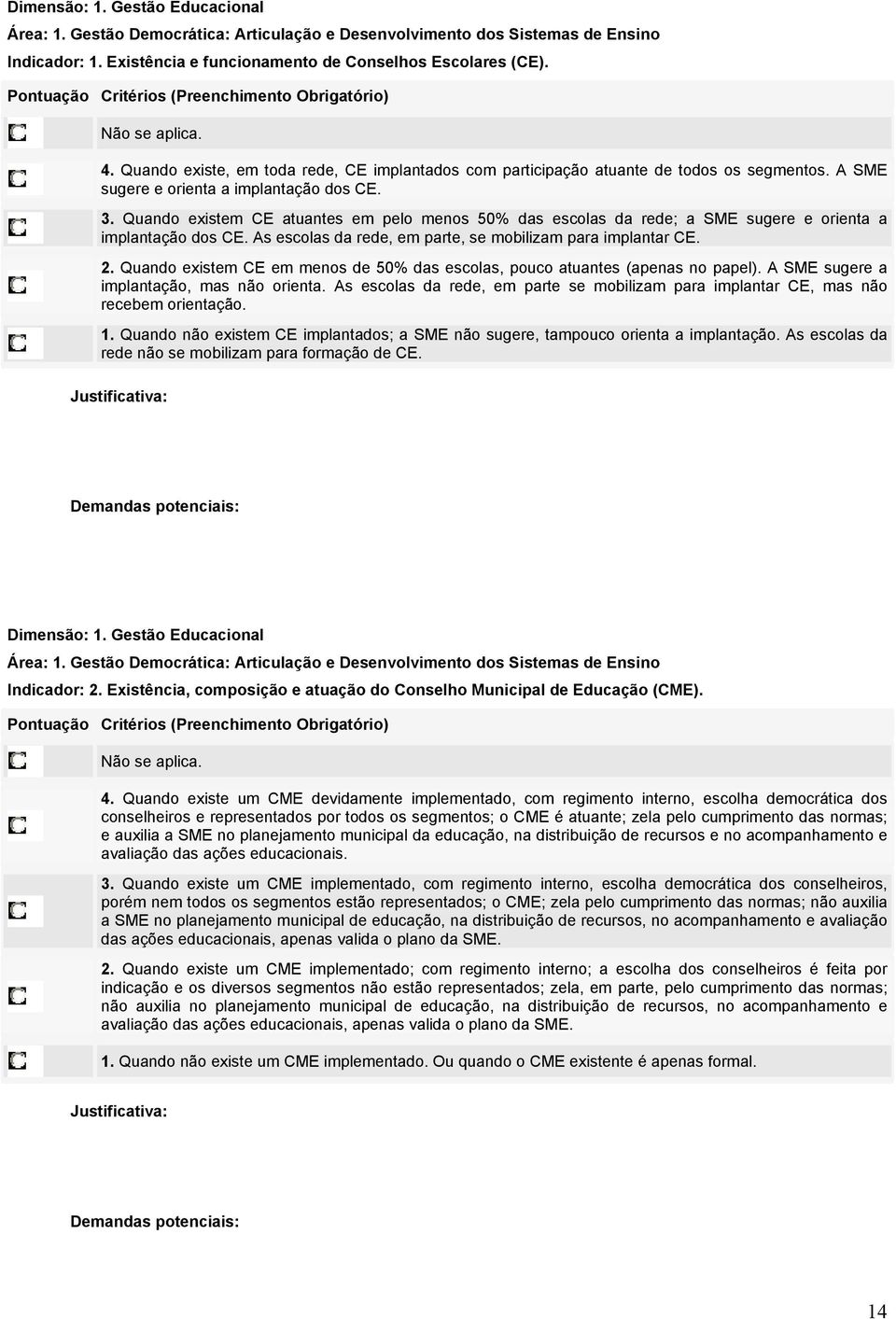 Quando existem CE atuantes em pelo menos 50% das escolas da rede; a SME sugere e orienta a implantação dos CE. As escolas da rede, em parte, se mobilizam para implantar CE. 2.