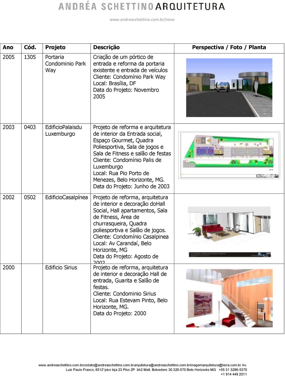 festas Cliente: Condomínio Palis de Luxemburgo Local: Rua Pio Porto de Menezes, Belo Data do Projeto: Junho de 2003 2002 0502 EdificioCasalpínea Projeto de reforma, arquitetura de interior e