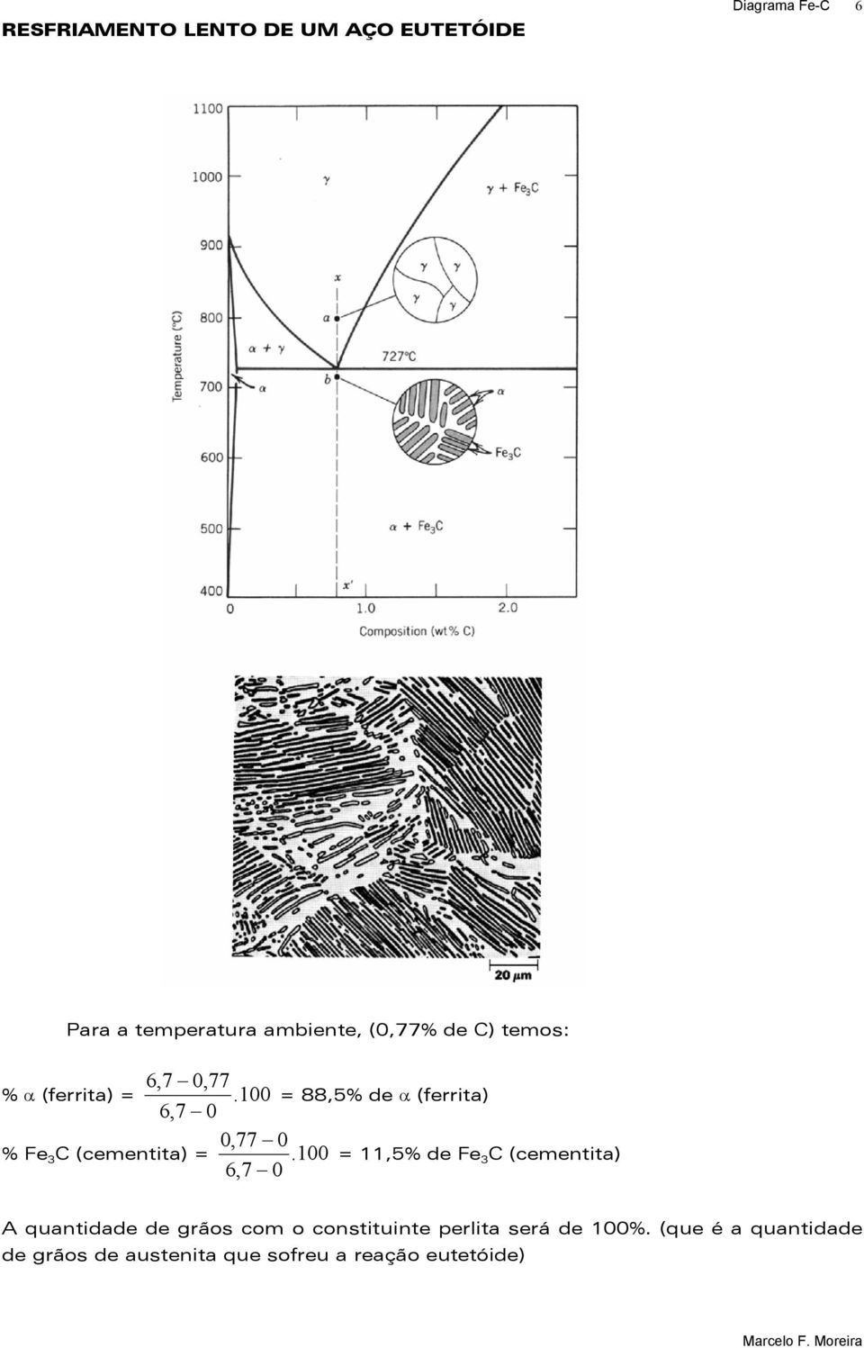 100 = 88,5% de α (ferrita) 0,77 0 % Fe 3 C (cementita) =.