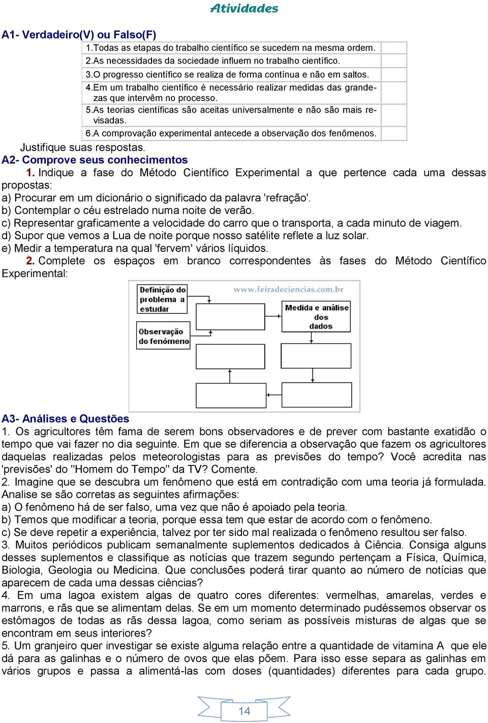 As teorias científicas são aceitas universalmente e não são mais revisadas. 6.A comprovação experimental antecede a observação dos fenômenos. Justifique suas respostas.