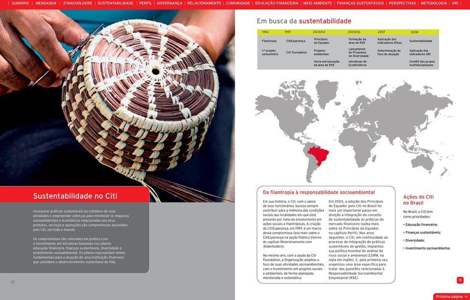 Iniciativas de Ecoeficiência Comitê dos grupos multidisciplinares mensagem do ceo 10 10 Sustentabilidade no Citi Incorporar práticas sustentáveis ao cotidiano de suas atividades e empreender esforços