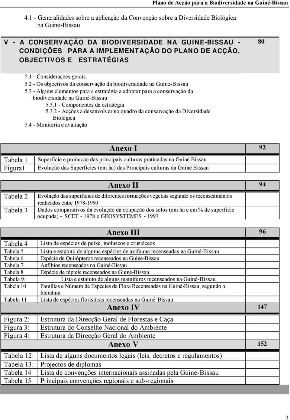 3 - Alguns elementos para a estratégia a adoptar para a conservação da biodiversidade na Guiné-Bissau 5.3.1 - Componentes da estratégia 5.3.2 - Acções a desenvolver no quadro da conservação da Diversidade Biológica 5.