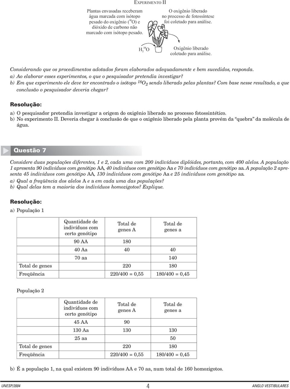 a) O pesquisador pretendia investigar a origem do oxigênio liberado no processo fotossintético. b) No experimento II.