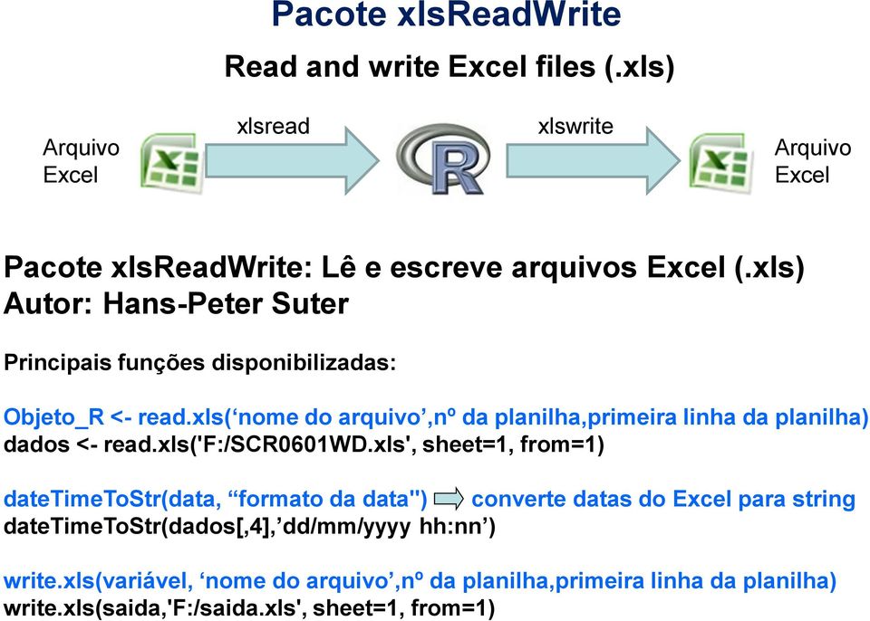 xls( nome do arquio,nº da planilha,primeira linha da planilha) dados <- read.xls('f:/scr0601wd.