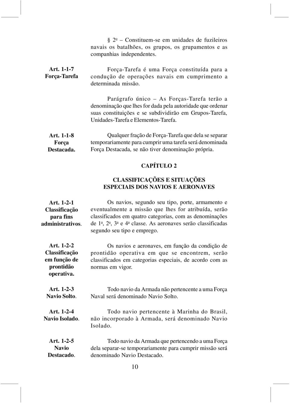 Parágrafo único As Forças-Tarefa terão a denominação que lhes for dada pela autoridade que ordenar suas constituições e se subdividirão em Grupos-Tarefa, Unidades-Tarefa e Elementos-Tarefa. Art.