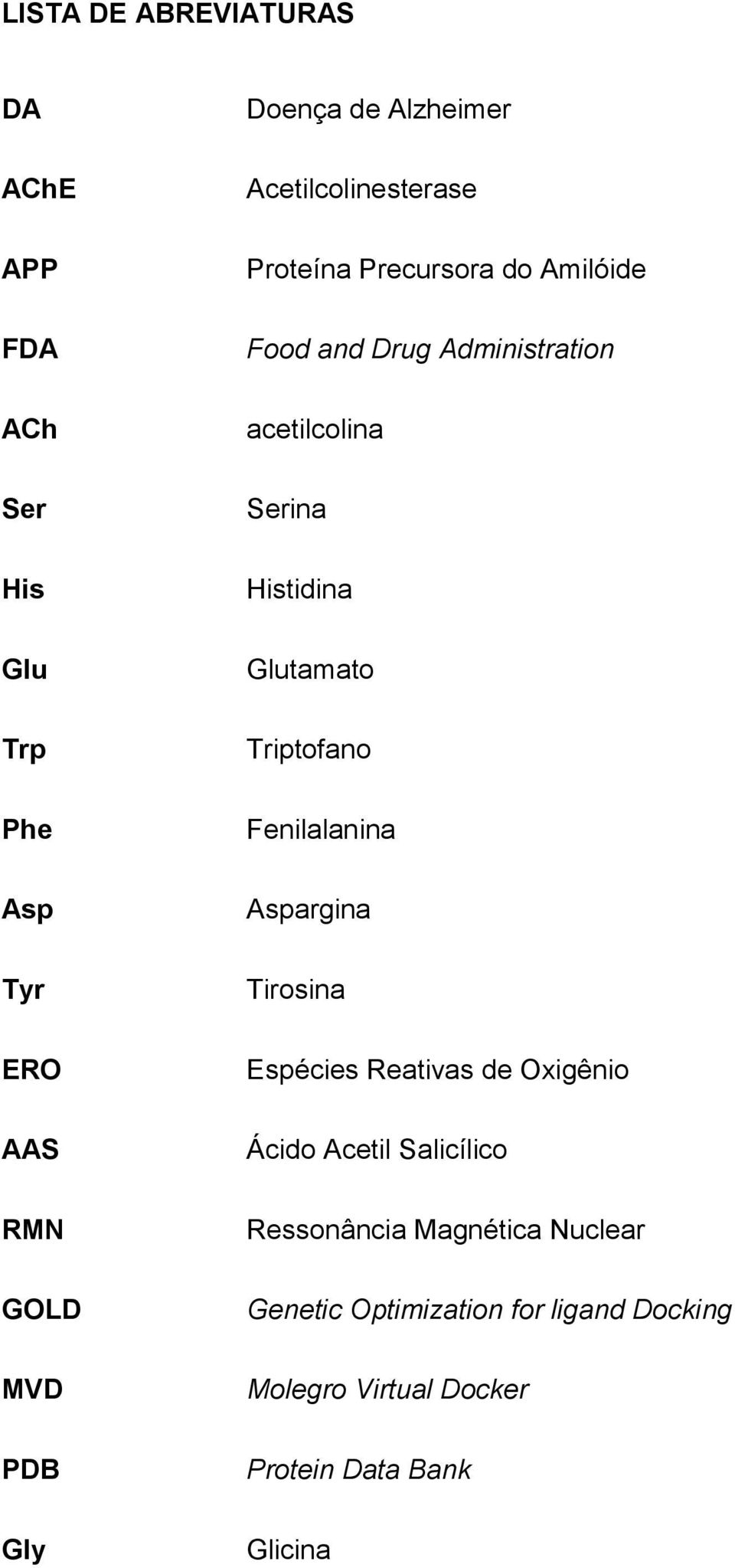 Fenilalanina Aspargina Tirosina ER AAS RM GLD MVD PDB Gly Espécies Reativas de xigênio Ácido Acetil Salicílico