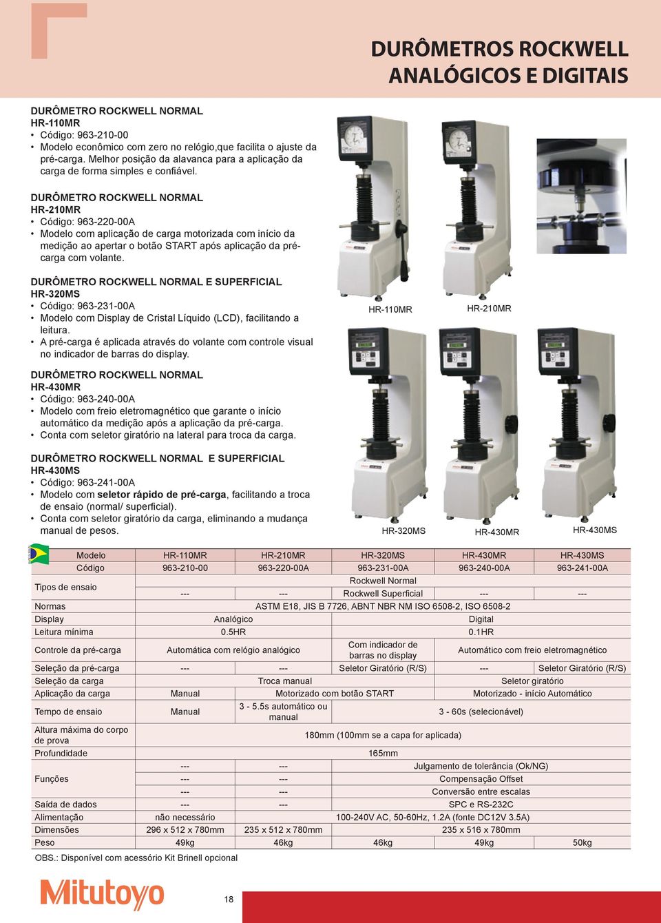 DURÔMETRO ROCKWELL NORMAL HR-20MR : 63-220-00A Modelo com aplicação de carga motorizada com início da medição ao apertar o botão START após aplicação da précarga com volante.