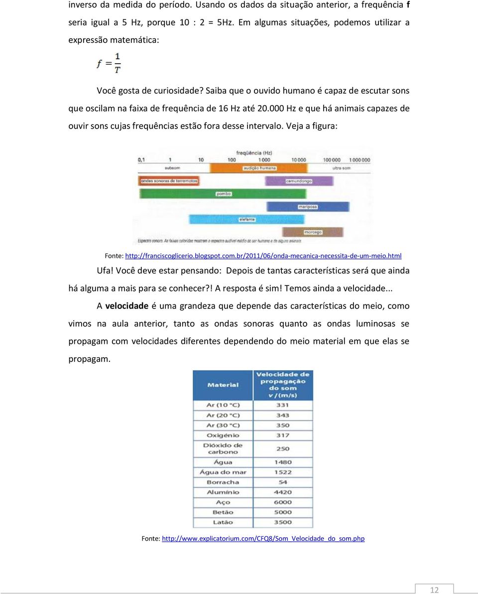 000 Hz e que há animais capazes de ouvir sons cujas frequências estão fora desse intervalo. Veja a figura: Fonte: http://franciscoglicerio.blogspot.com.br/2011/06/onda-mecanica-necessita-de-um-meio.