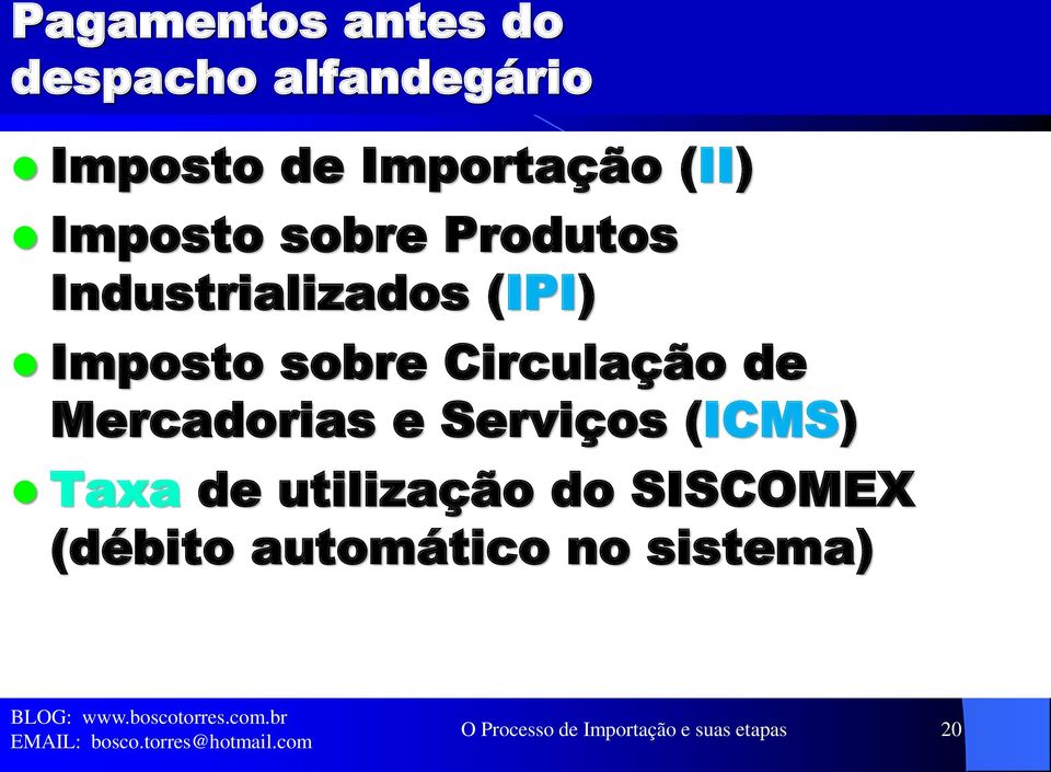 Circulação de Mercadorias e Serviços (ICMS) Taxa de utilização do