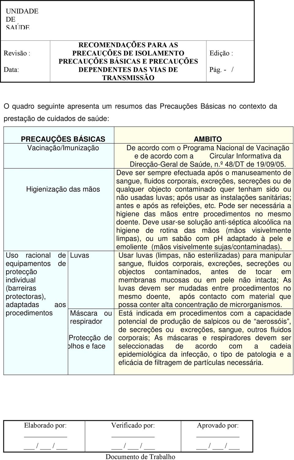 com a Circular Informativa da Direcção-Geral de Saúde, n.º 48/DT de 19/09/05.