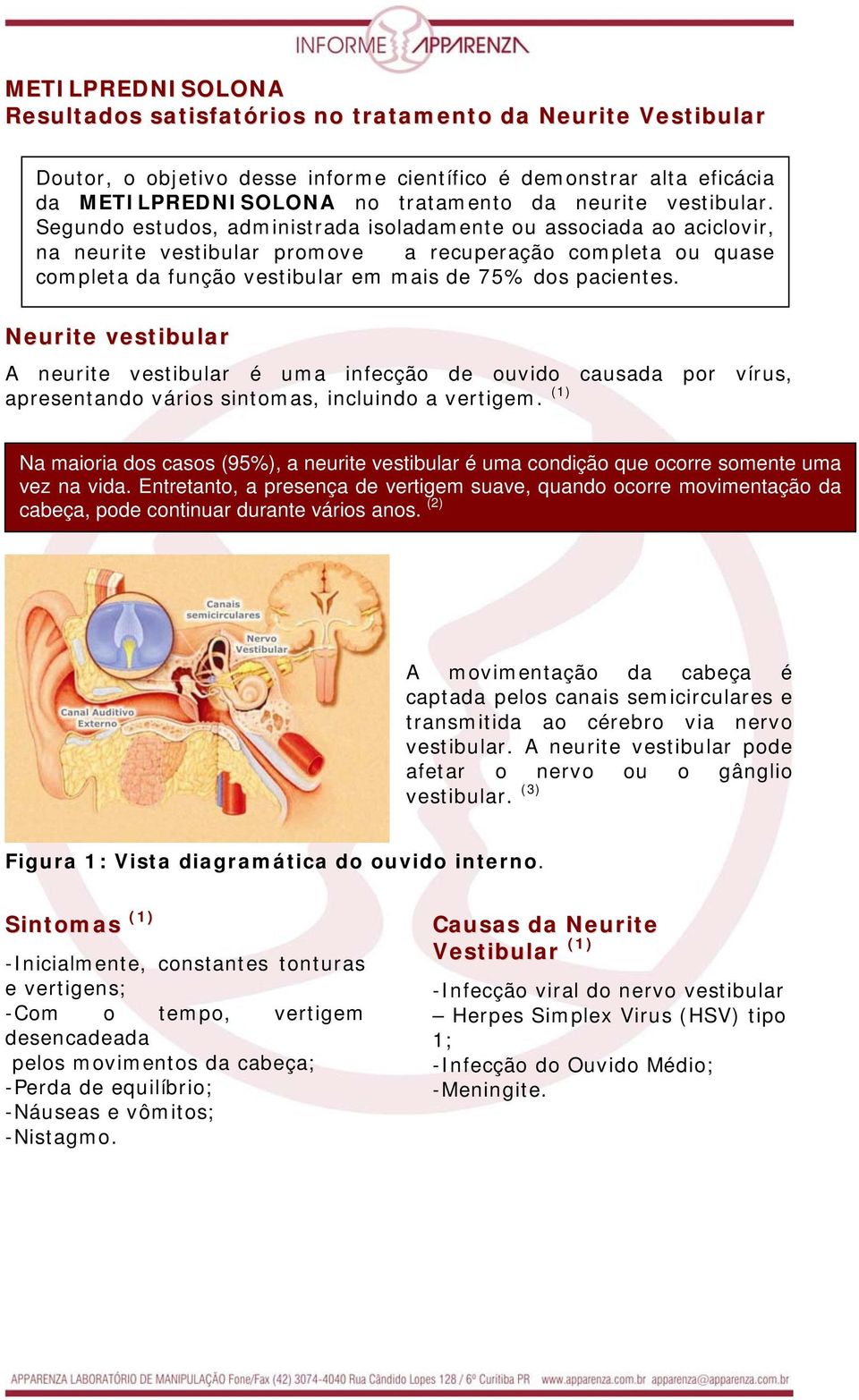 Segundo estudos, administrada isoladamente ou associada ao aciclovir, na neurite vestibular promove a recuperação completa ou quase completa da função vestibular em mais de 75% dos pacientes.