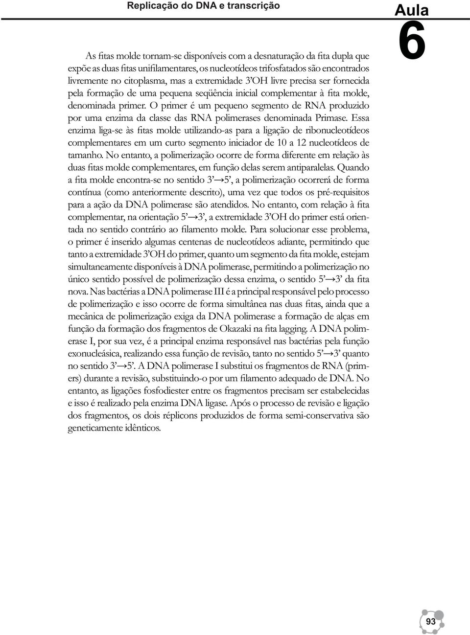 O primer é um pequeno segmento de RNA produzido por uma enzima da classe das RNA polimerases denominada Primase.