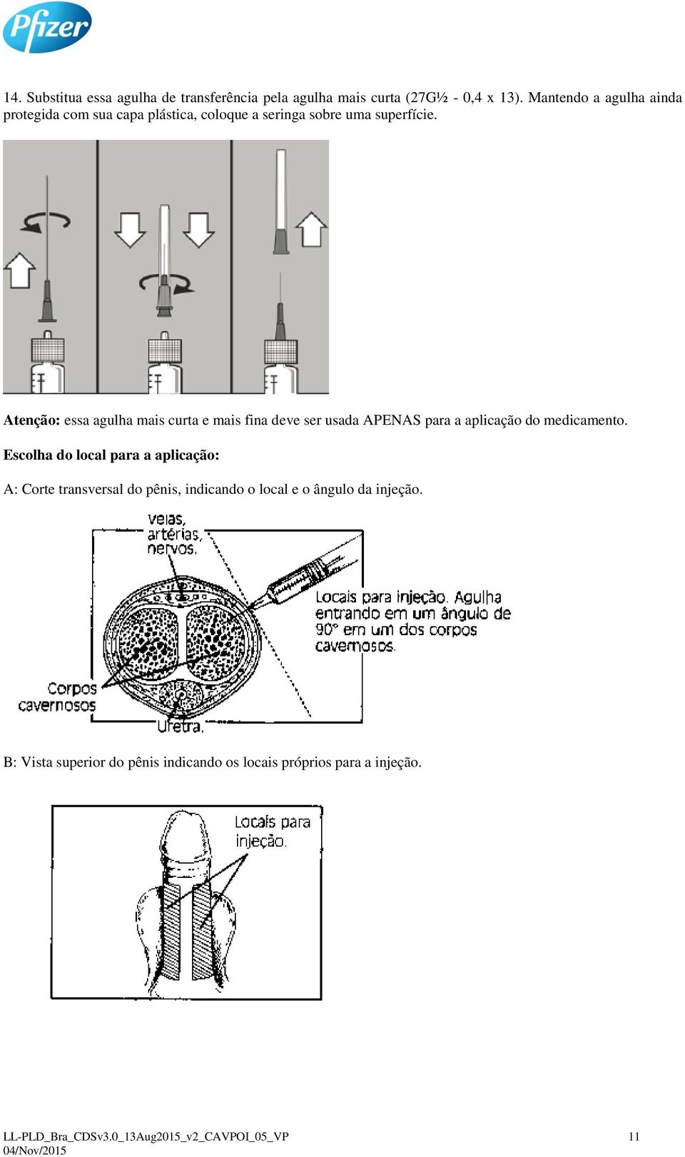 Atenção: essa agulha mais curta e mais fina deve ser usada APENAS para a aplicação do medicamento.