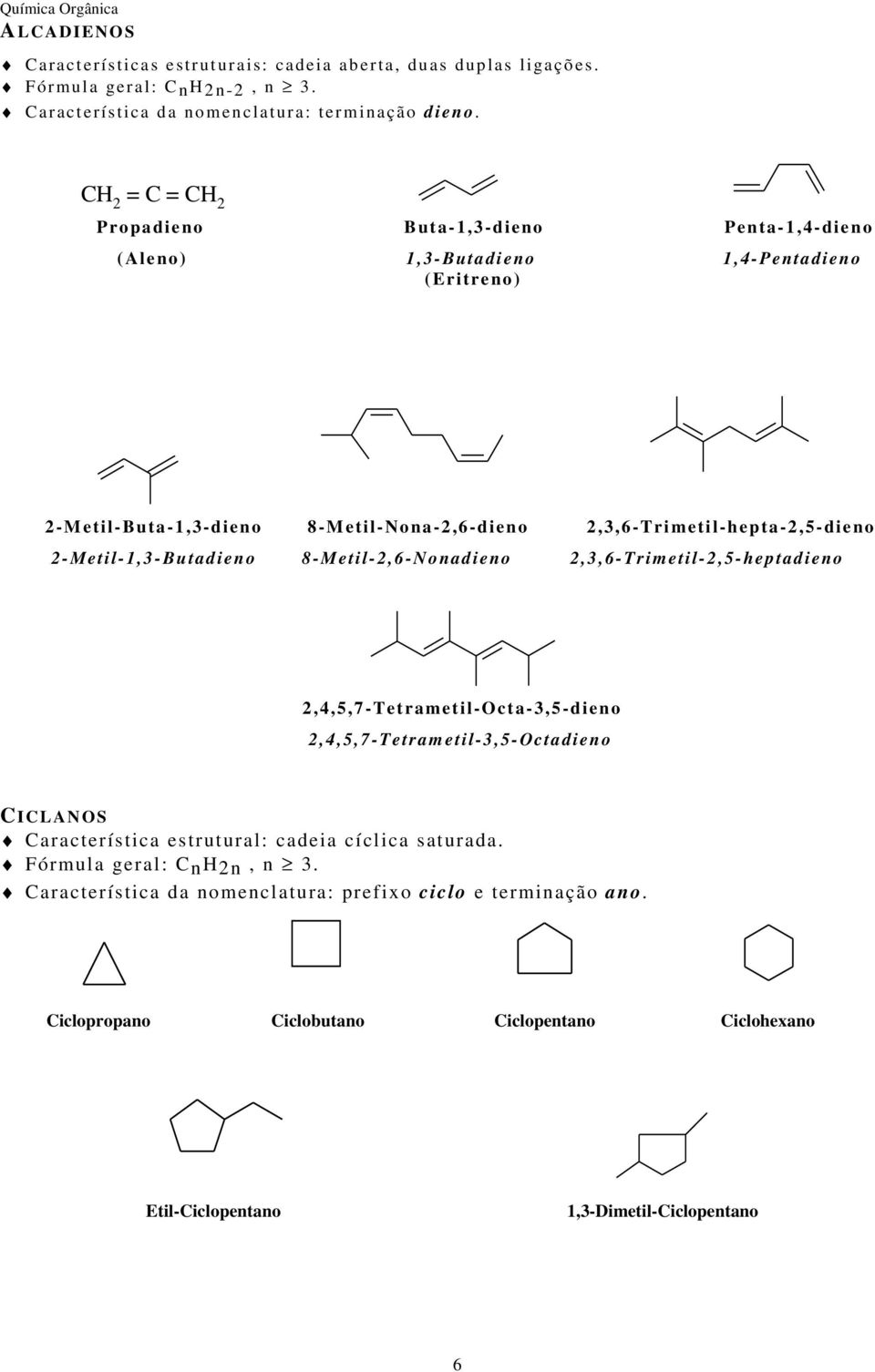 -Metil-1,3-Butad ieno 8-Metil-,6-Nonadieno,3,6-Trim etil-,5-heptadieno,4,5,7-tetrametil-cta-3,5-dieno,4,5,7-tetrametil-3,5-ctadieno ILAN S aracterística estrutural: cadeia