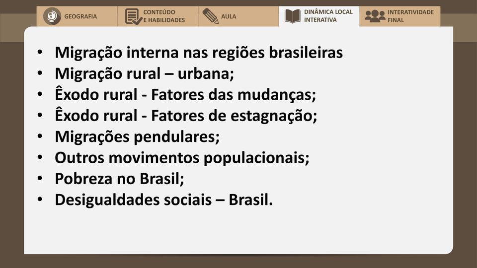 Fatores de estagnação; Migrações pendulares; Outros