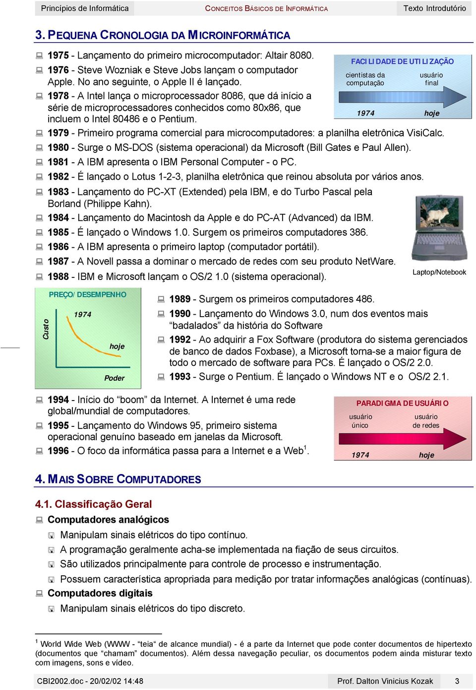 FACILIDADE DE UTILIZAÇÃO cientistas da computação usuário final 1974 hoje 1979 - Primeiro programa comercial para microcomputadores: a planilha eletrônica VisiCalc.