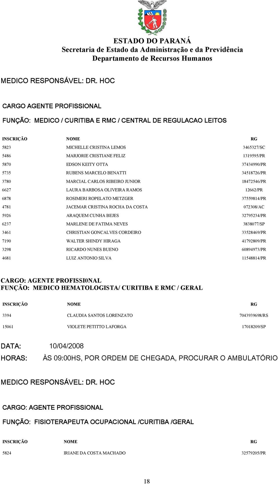 37434990/PR 5735 RUBENS MARCELO BENATTI 34518726/PR 3780 MARCIAL CARLOS RIBEIRO JUNIOR 18472546/PR 6627 LAURA BARBOSA OLIVEIRA RAMOS 12662/PR 6878 ROSIMERI ROPELATO METZGER 37559814/PR 4781 JACEMAR