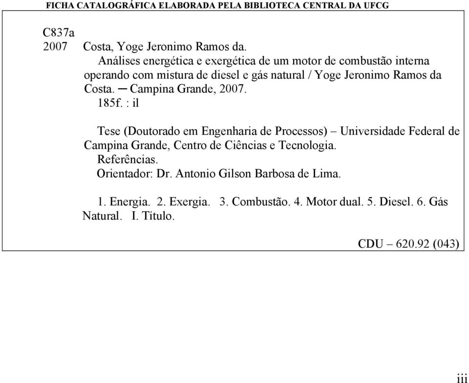 Campina Grande, 007. 185f.