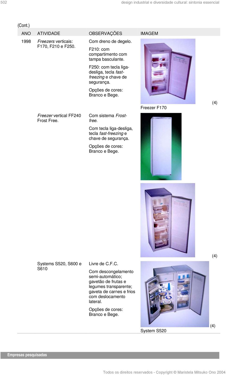 Com sistema Frostfree. Com tecla liga-desliga, tecla fast-freezing e chave de segurança. Opções de cores: Branco e Bege.