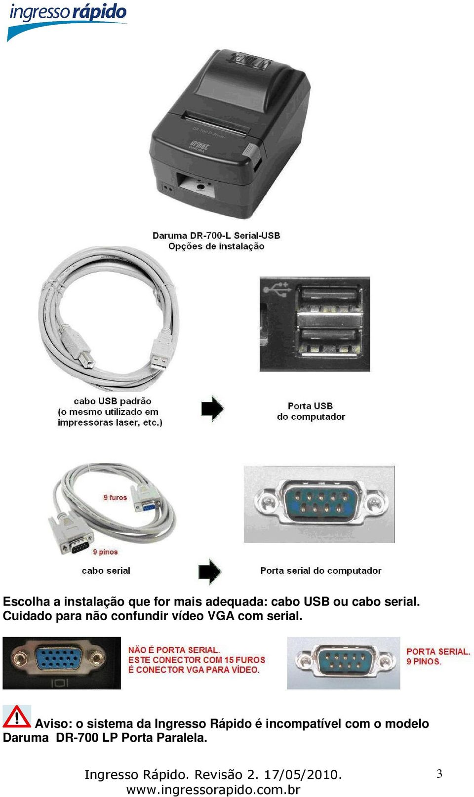 Cuidado para não confundir vídeo VGA com serial.