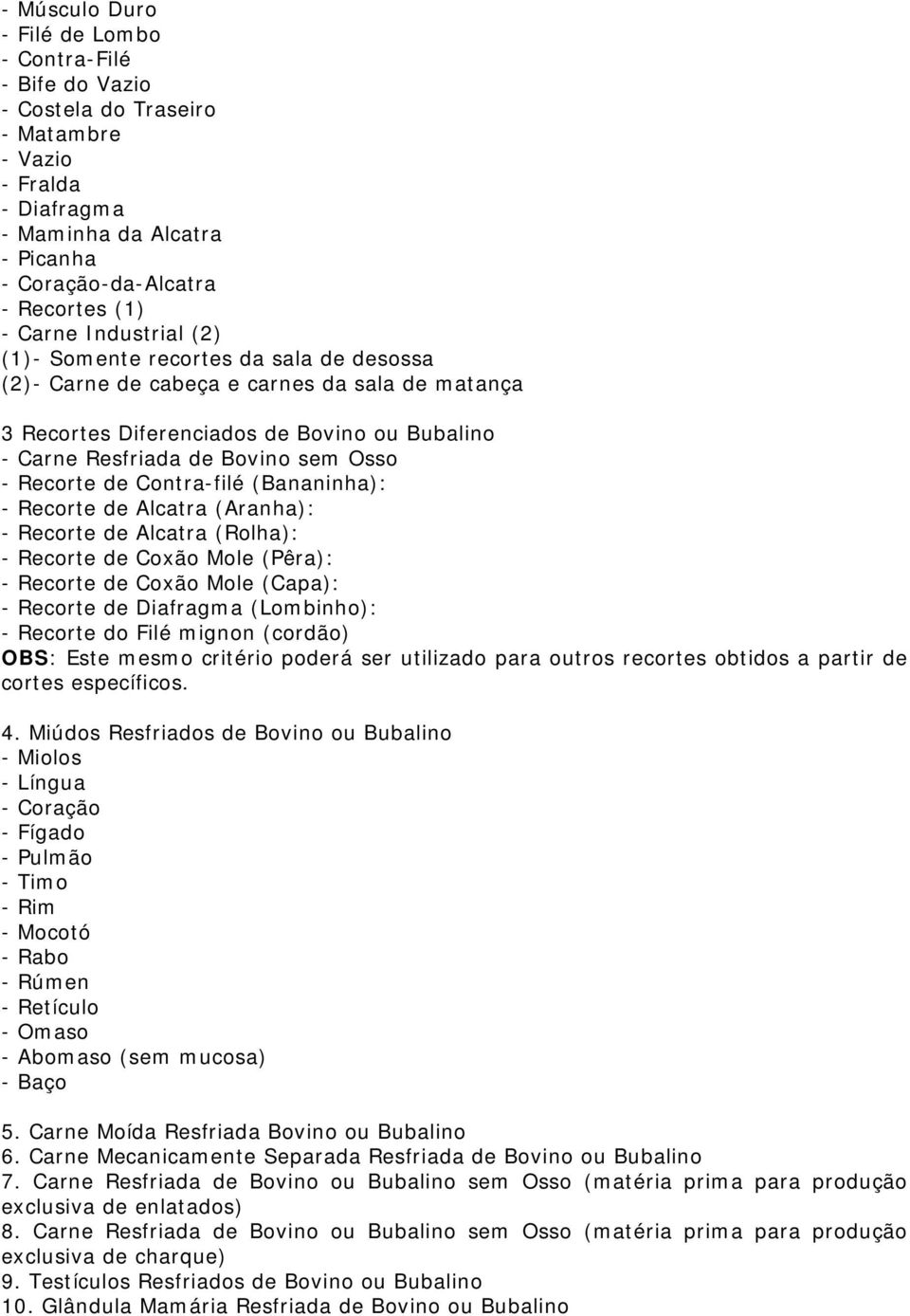 (Bananinha): - Recorte de Alcatra (Aranha): - Recorte de Alcatra (Rolha): - Recorte de Coxão Mole (Pêra): - Recorte de Coxão Mole (Capa): - Recorte de Diafragma (Lombinho): - Recorte do Filé mignon