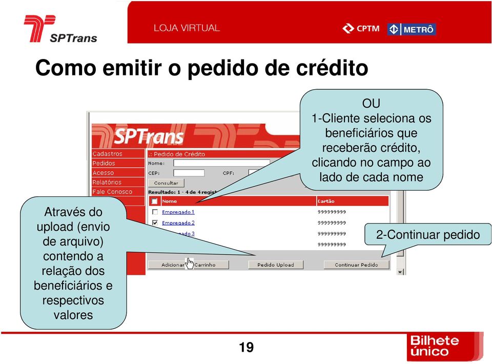 de cada nome Através do upload (envio de arquivo) contendo a