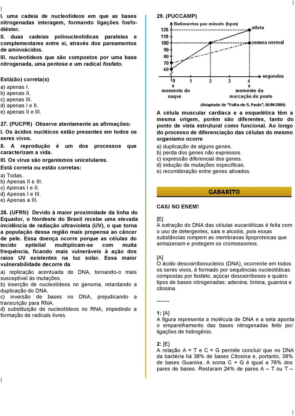 nucleotídeos que são compostos por uma base nitrogenada, uma pentose e um radical fosfato. 29. (PUCCAMP) Está(ão) correta(s) a) apenas I. b) apenas II. c) apenas III. d) apenas I e II.