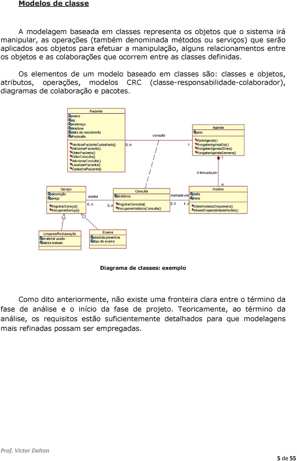 Os elementos de um modelo baseado em classes são: classes e objetos, atributos, operações, modelos CRC (classe-responsabilidade-colaborador), diagramas de colaboração e pacotes.
