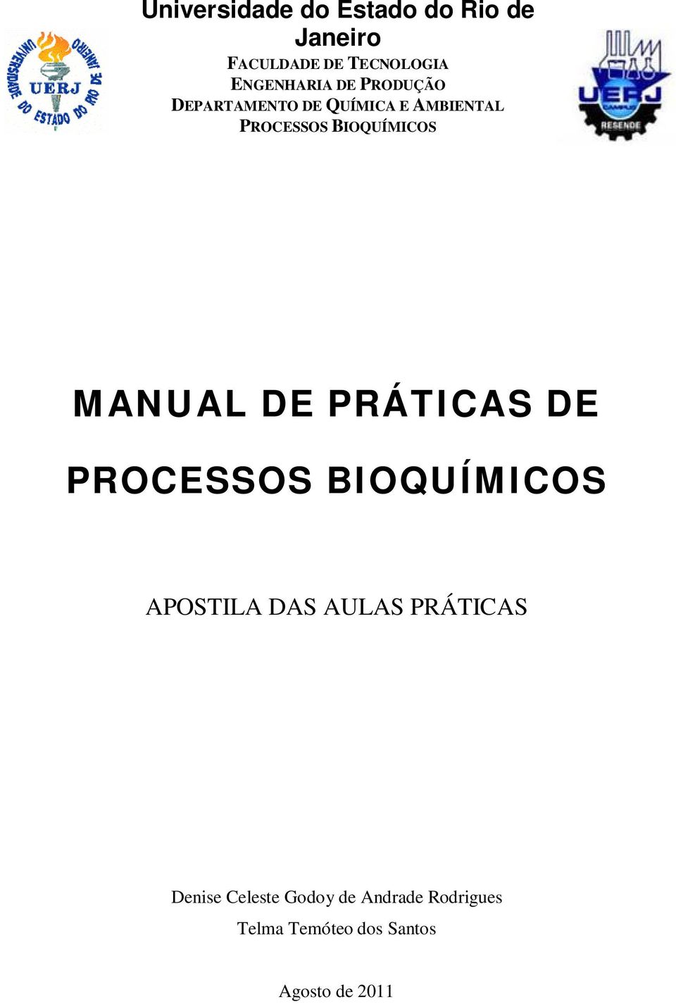 BIOQUÍMICOS MANUAL DE PRÁTICAS DE PROCESSOS BIOQUÍMICOS APOSTILA DAS AULAS