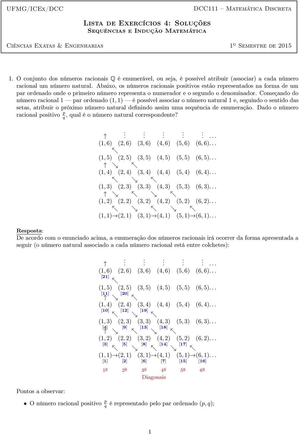 numerador e o segundo o denominador Começando do número racional par ordenado, ) é possível associar o número natural e, seguindo o sentido das setas, atribuir o próximo número natural definindo